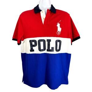 Polo Ralph Lauren Rugby Shirt Red Blue White Big Pony Colorblock Size Large